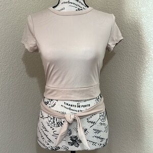 Faded Rose Yoga Crop Wrapped Tan Nude Open Back Top Tee